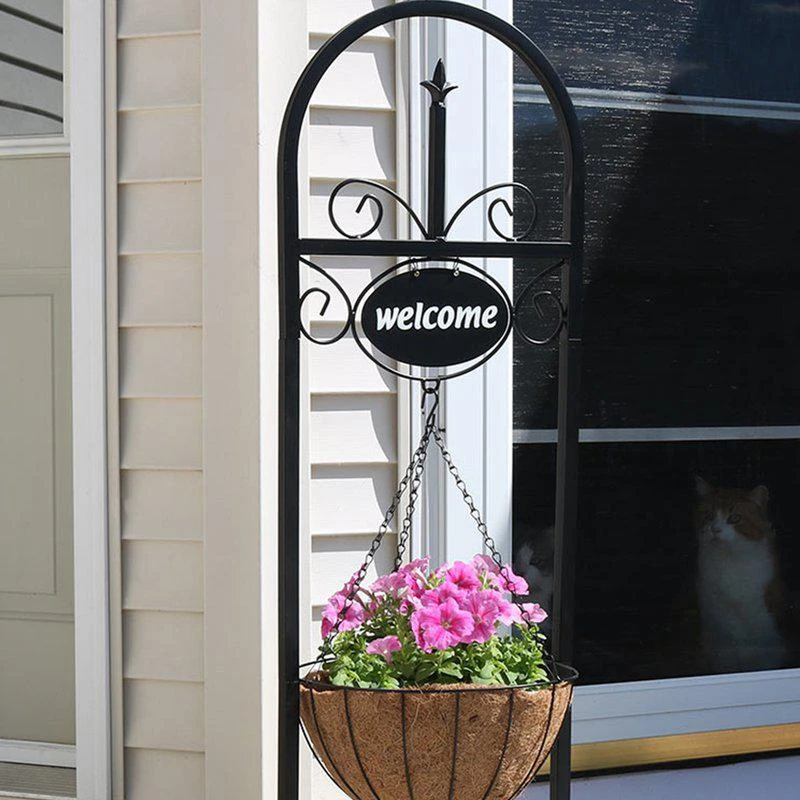 商品Sunnydaze Decor|Decorative Welcome Sign and Hanging Flower Basket Planter Stand,价格¥657,第2张图片详细描述