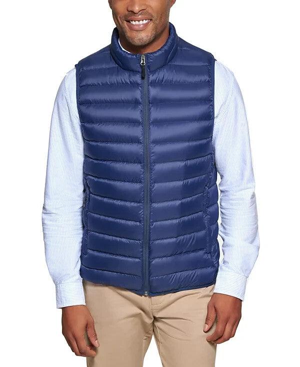 Doudoune sans manches pour homme, bleu marine, matelassée, compressible, fermeture éclair intégrale, col montant, UPS163 image 2