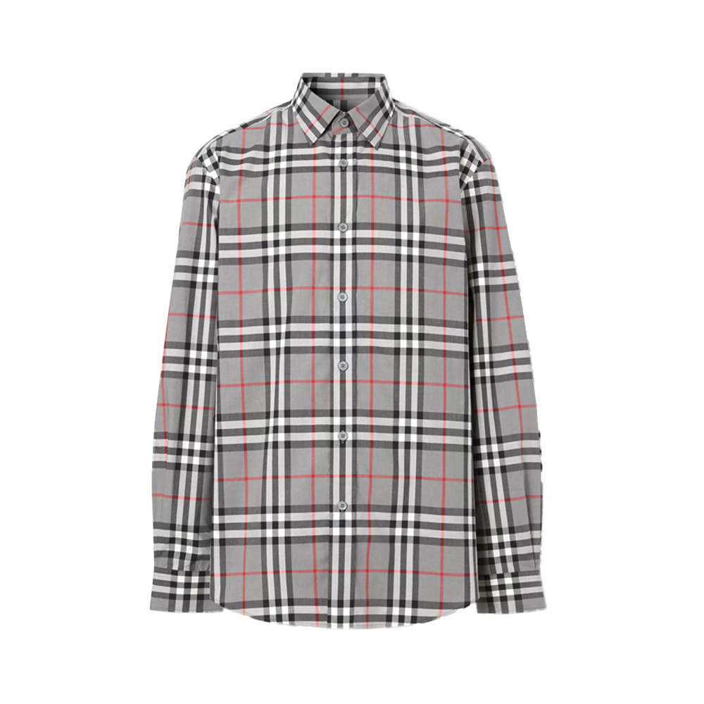 商品[国内直发] Burberry|BURBERRY 男士灰色格纹长袖衬衫 8028886,价格¥2855,第1张图片