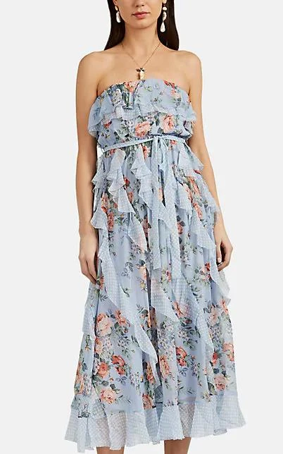 商品Zimmermann|Polka Dot-Floral Silk Chiffon Strapless Dress,价格¥2729,第1张图片