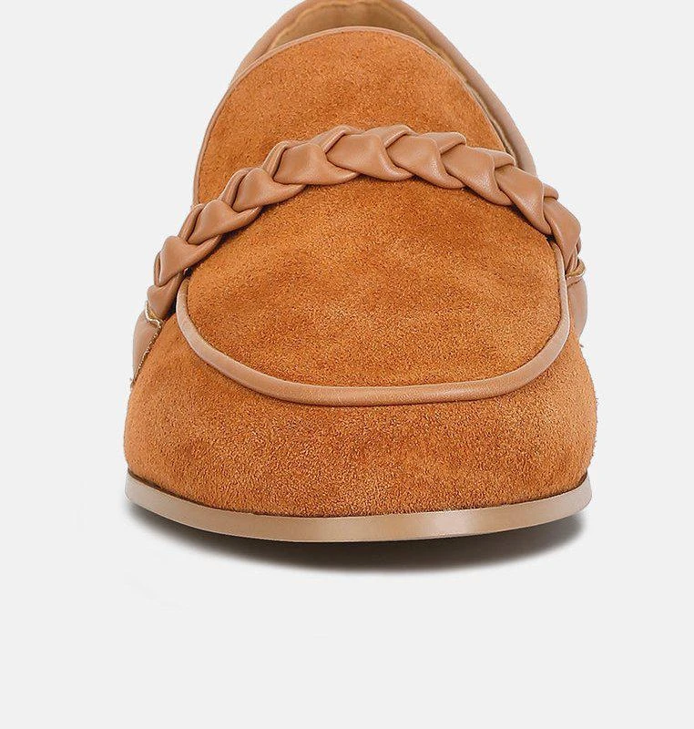 商品Rag & Co|Echo Suede Leather Braided Detail Loafers In Tan,价格¥672,第2张图片详细描述