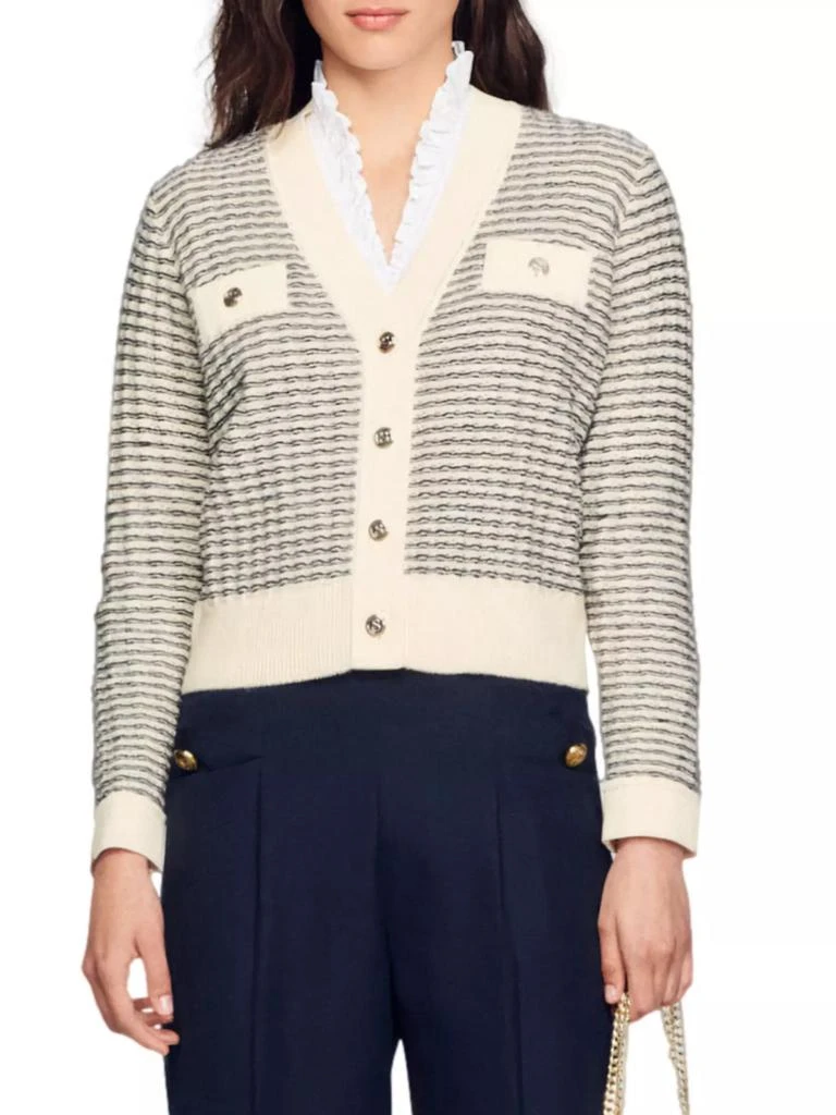 Octobre Striped Wool Knitted Cropped Cardigan 商品