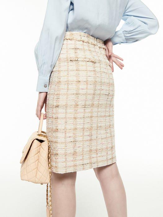 [Tweed] Fringed H-line Tweed skirt商品第1张图片规格展示
