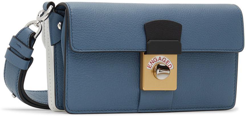 商品MAISON MARGIELA|Blue & White Mini New Lock Double Flap Clutch Bag,价格¥13835,第4张图片详细描述