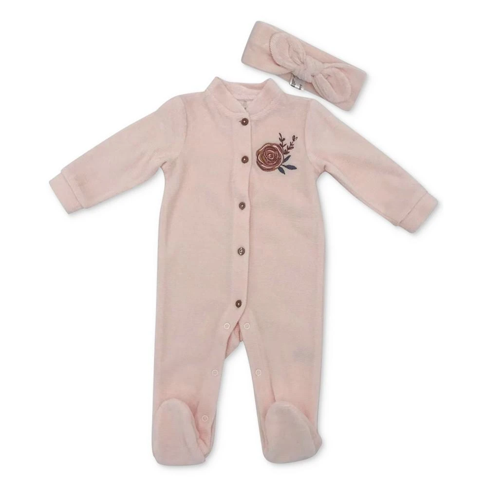 Baby Girls Cozy Footed Coverall with Headband, 2 Piece Set 商品