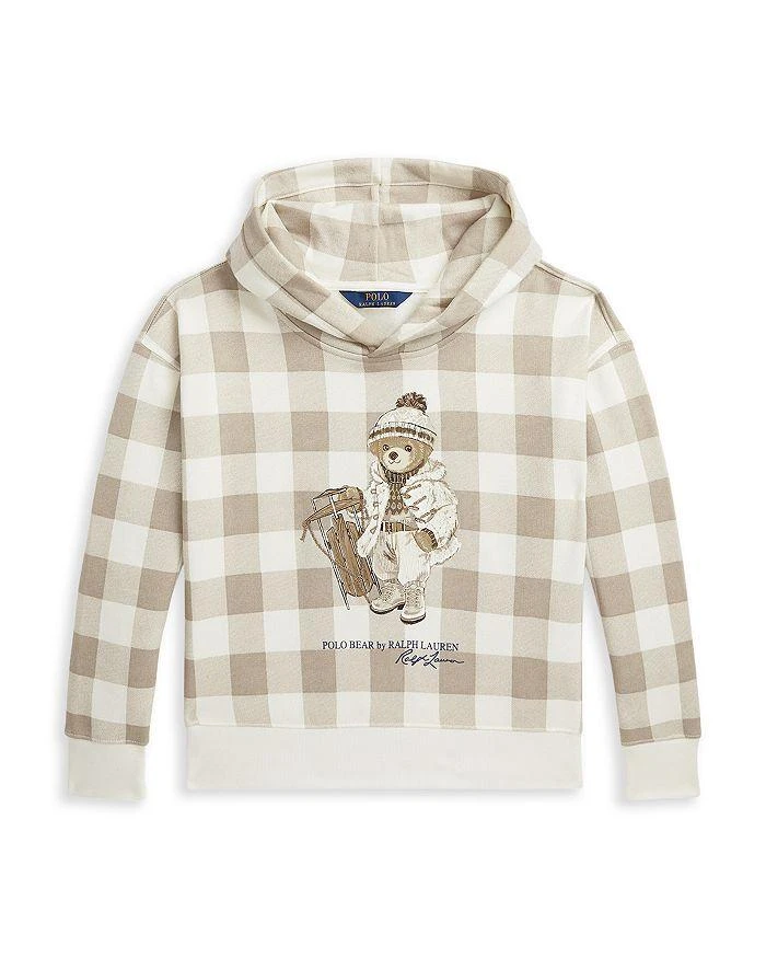 商品Ralph Lauren|Girls' Plaid Polo Bear Fleece Hoodie - Little Kid, Big Kid,价格¥712,第1张图片