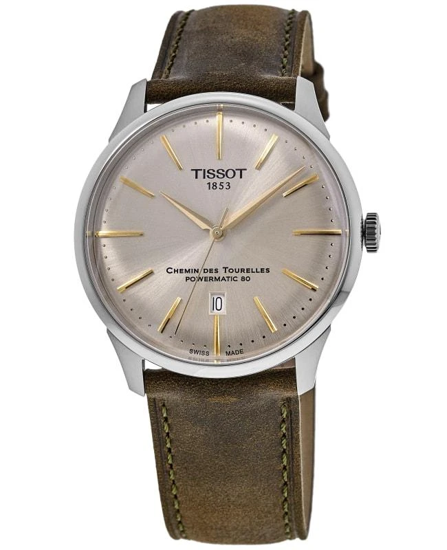 商品Tissot|Tissot Chemin Des Tourelles Powermatic 80 Automatic Ivory Dial Leather Strap Men's Watch T139.407.16.261.00,价格¥4556,第1张图片