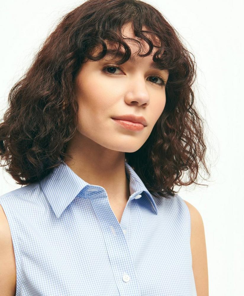 Fitted Supima® Cotton Non-Iron Sleeveless Gingham Shirt商品第4张图片规格展示