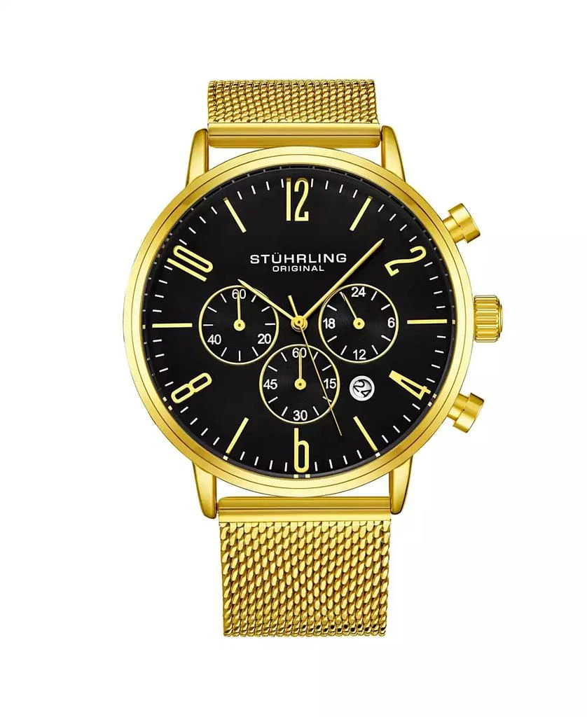 商品Stuhrling|Men's Gold Tone Mesh Stainless Steel Bracelet Watch 48mm,价格¥1232,第1张图片