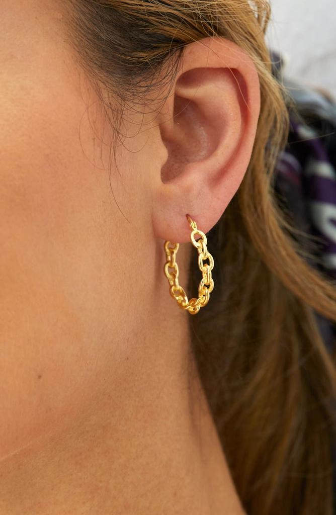 Mariner 18K Gold Plated Sterling Silver Chain Hoop Earrings商品第2张图片规格展示