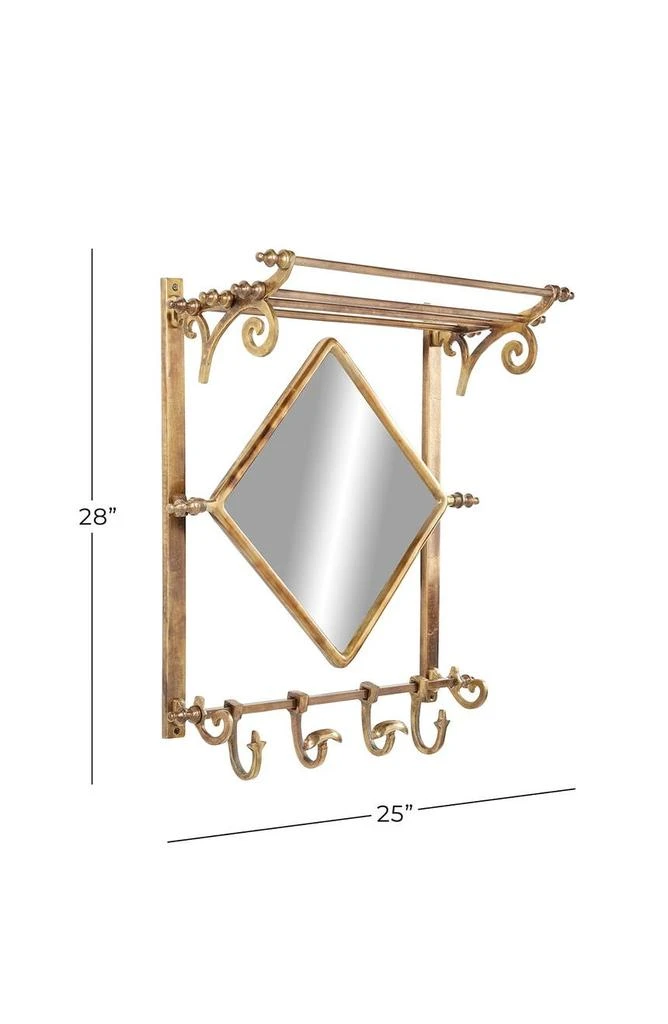 商品WILLOW ROW|Brass Bathroom Wall Rack with Hooks & Diamond-Shaped Mirror,价格¥1409,第2张图片详细描述