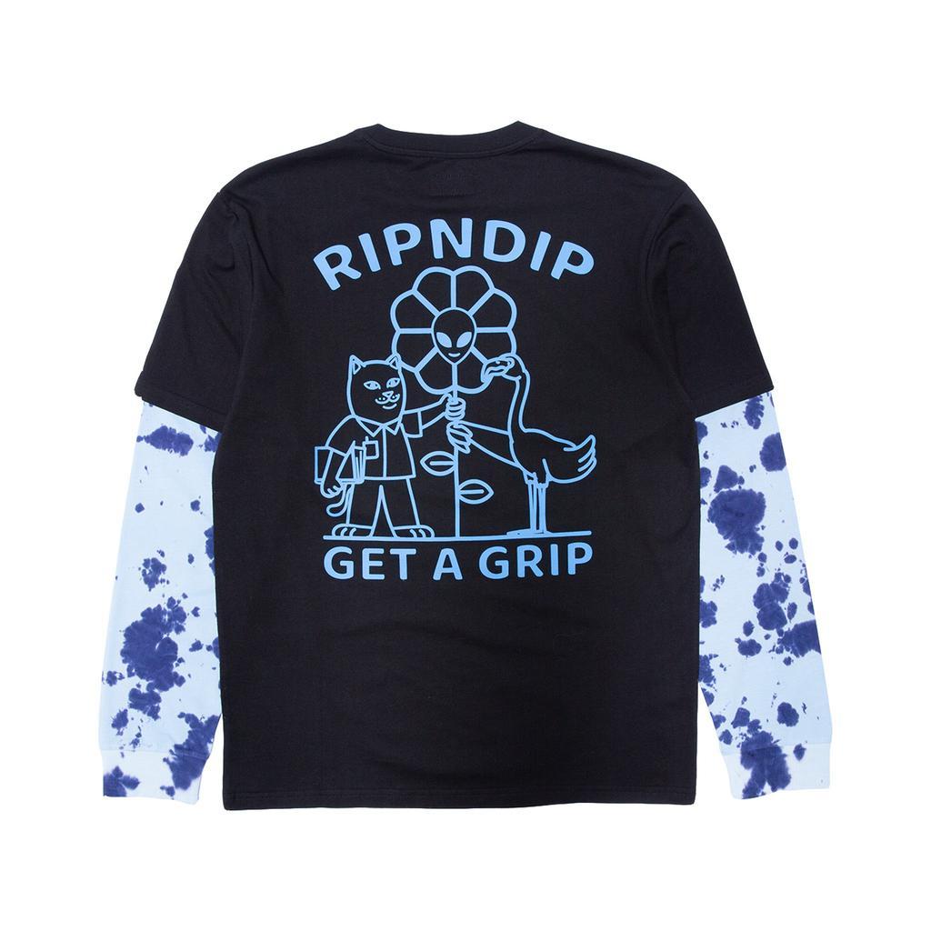 商品RIPNDIP|Get A Grip Double Sleeve Tee (Black/Light Blue Tie Dye),价格¥444,第1张图片