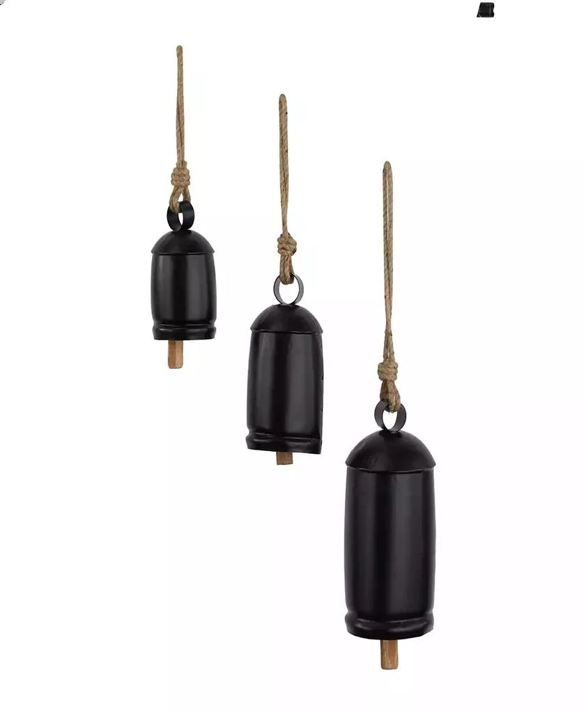 商品Rosemary Lane|Black Metal Bohemian Decorative Cow Bell with Jute Hanging Rope Set 3 Pieces,价格¥350,第1张图片