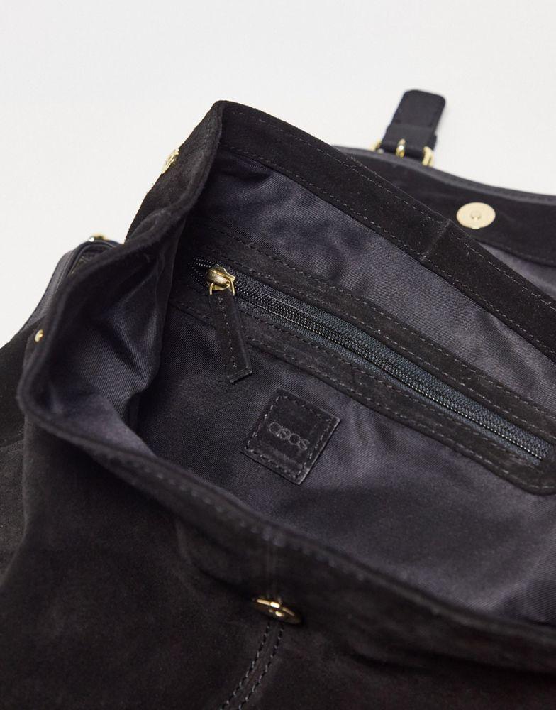 ASOS DESIGN suede backpack with buckles in black商品第2张图片规格展示