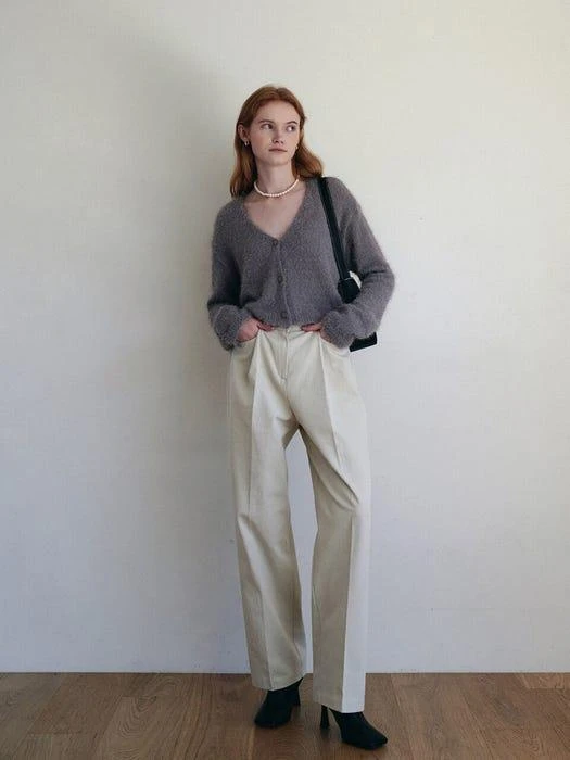 商品LOEIL|Fold Pin Tuck Wide Cotton Pants - Cream,价格¥767,第2张图片详细描述