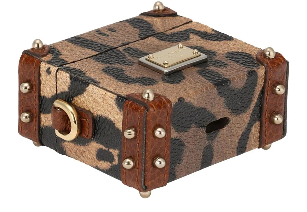 Airpods case in leopard-print Crespo with branded plate 商品