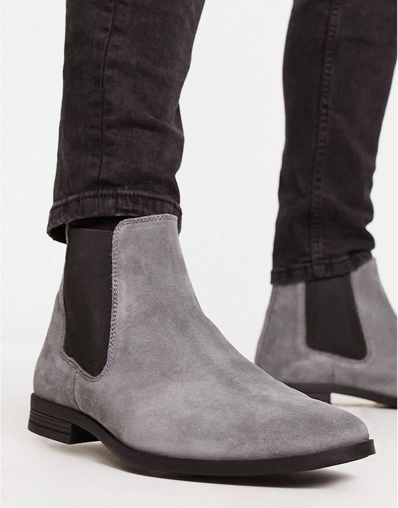 ASOS DESIGN chelsea boots in grey suede with black sole商品第4张图片规格展示