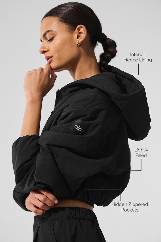 Alo Cropped Mountain Peak Full-Zip Hoodie - Black - Hoodies