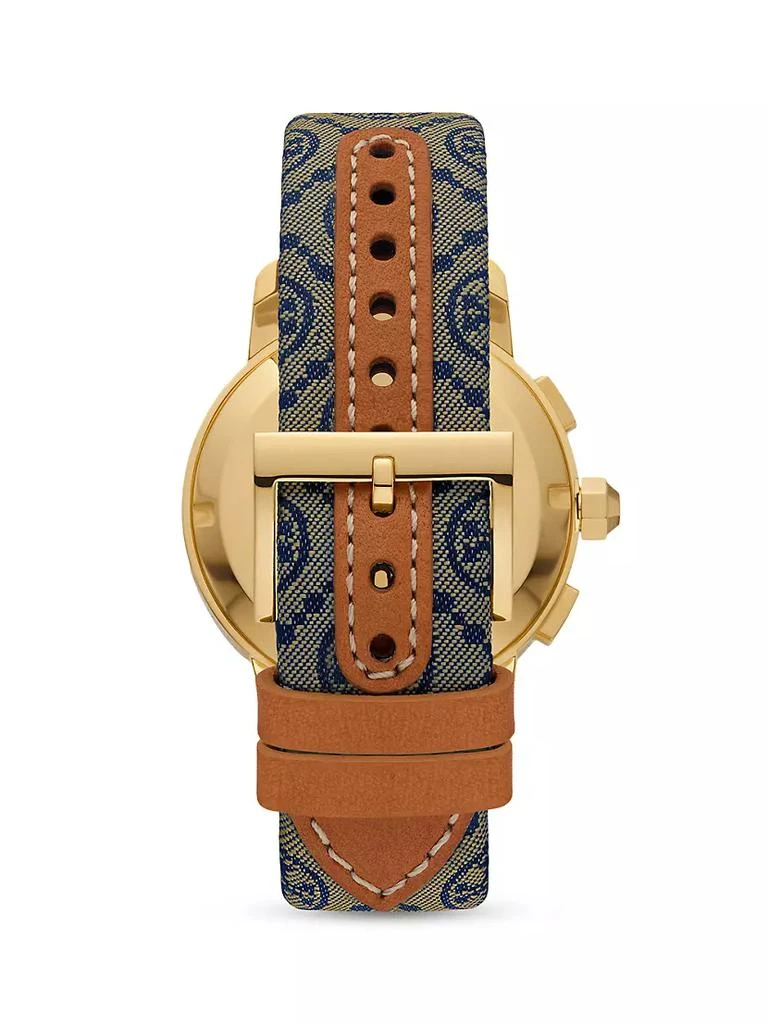 商品Tory Burch|The Tory Goldtone, Jacquard &amp; Leather Strap Watch/37MM,价格¥2448,第3张图片详细描述