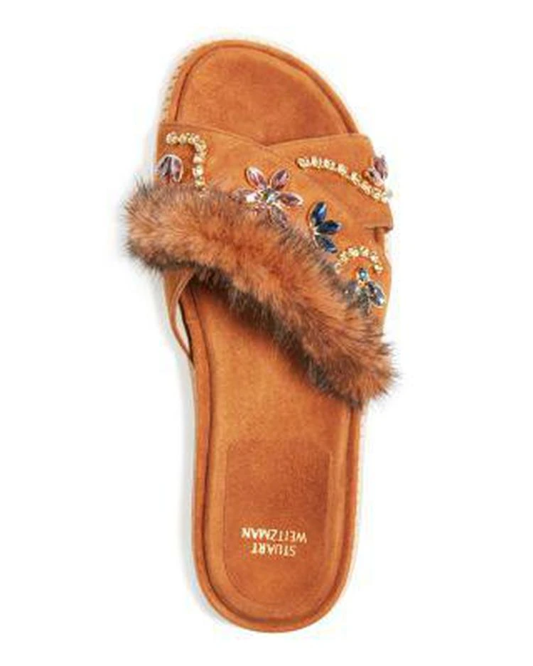 商品Stuart Weitzman|Women's Nomedeplume Suede & Mink Fur Embellished Slide Sandals,价格¥1864,第3张图片详细描述