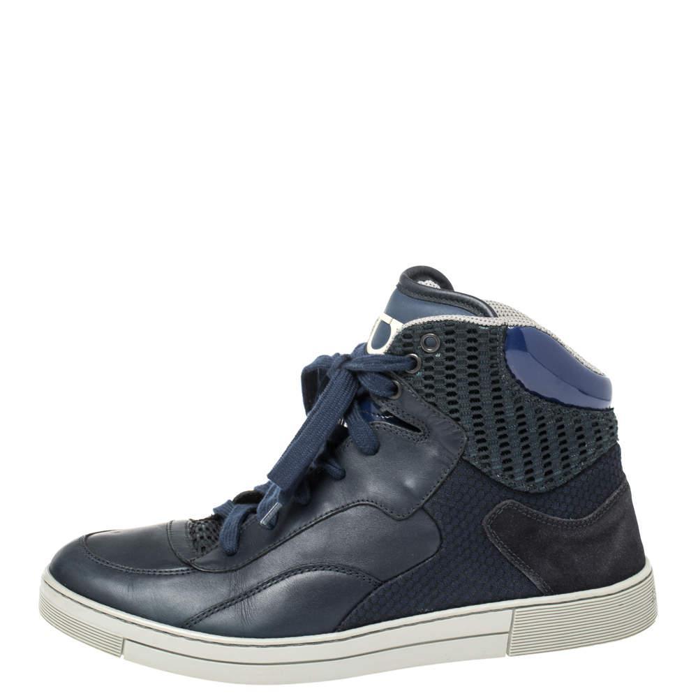 商品[二手商品] Salvatore Ferragamo|Salvatore Ferragamo Blue Leather and Mesh High Top Sneakers Size 41,价格¥1881,第4张图片详细描述