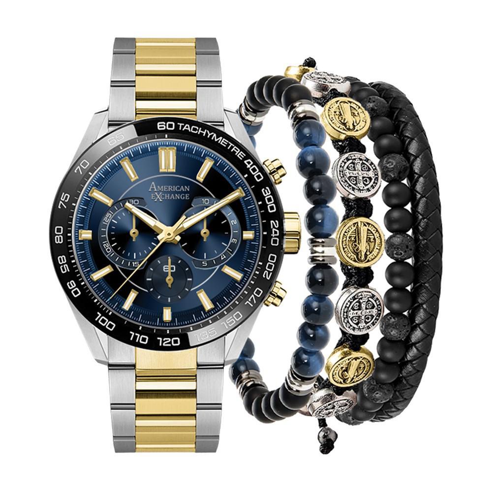 商品American Exchange|Men's Two-Tone Metal Alloy Bracelet Watch 45mm Gift Set,价格¥148,第1张图片