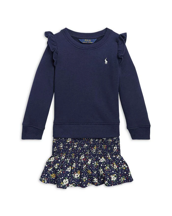 商品Ralph Lauren|Girls Floral Fleece Sweatshirt Dress - Little Kid,价格¥337,第1张图片