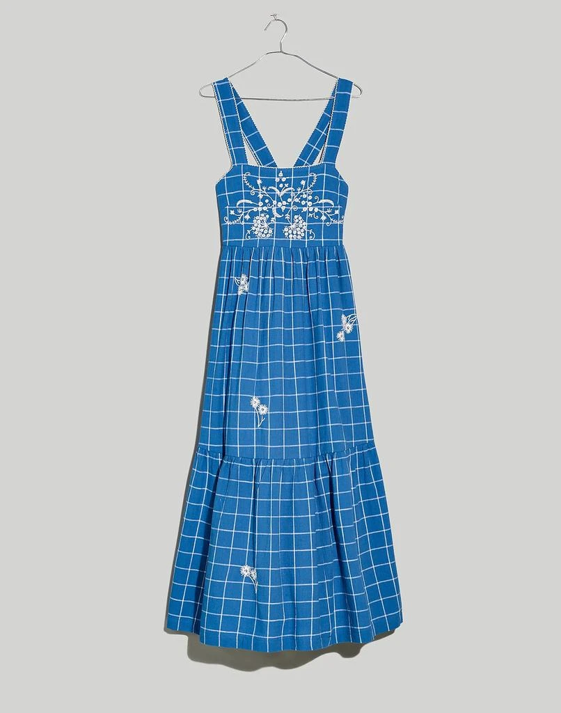 商品Madewell|Embroidered Cicely Tiered Midi Dress in Plaid,价格¥675,第5张图片详细描述