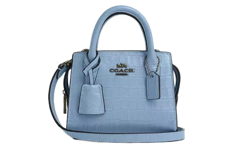 商品[国内直发] Coach|蔻驰 Carryall Andrea 15 徽标Logo内部多功能口袋 鳄鱼压纹皮革 单肩斜挎手提包 迷你 女款 蓝色,价格¥1843,第1张图片