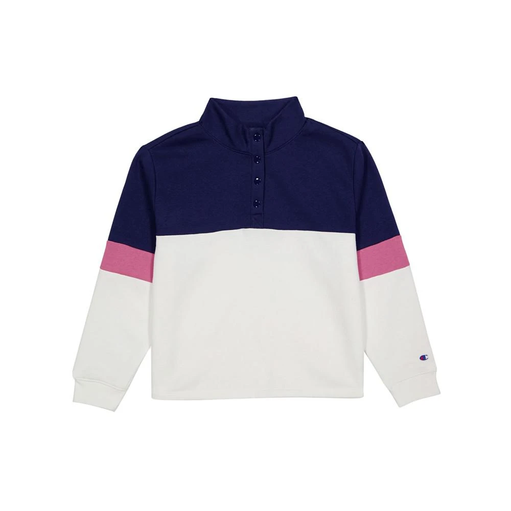 商品CHAMPION|Big Girls Powerblend Snap Front Crew Colorblocked Sweatshirt,价格¥113,第1张图片