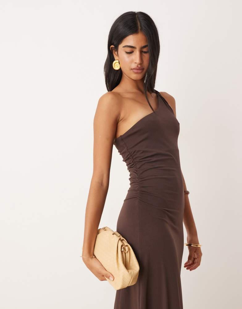 Mango Mango one shouder twisted strap detail maxi dress in chocolate brown  - Dresses & Skirts - BeyondStyle