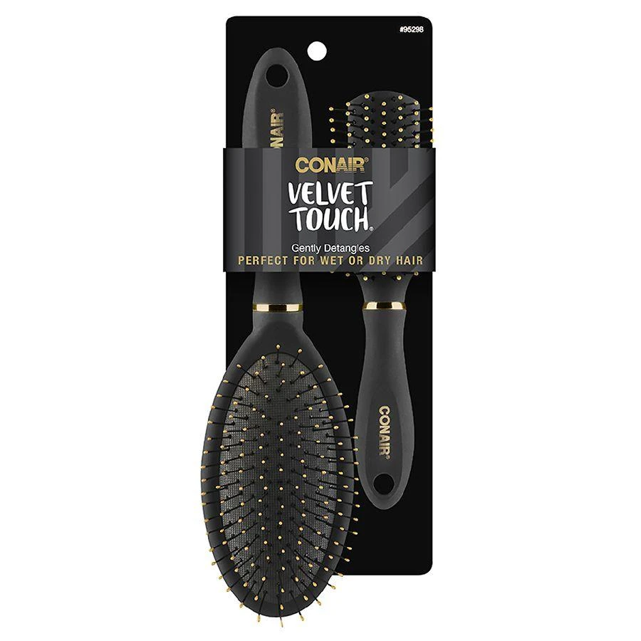 商品Conair|Velvet Touch Detangling Hairbrush Set  Full Sized Cushion & Mid-Size All-Purpose,价格¥50,第1张图片