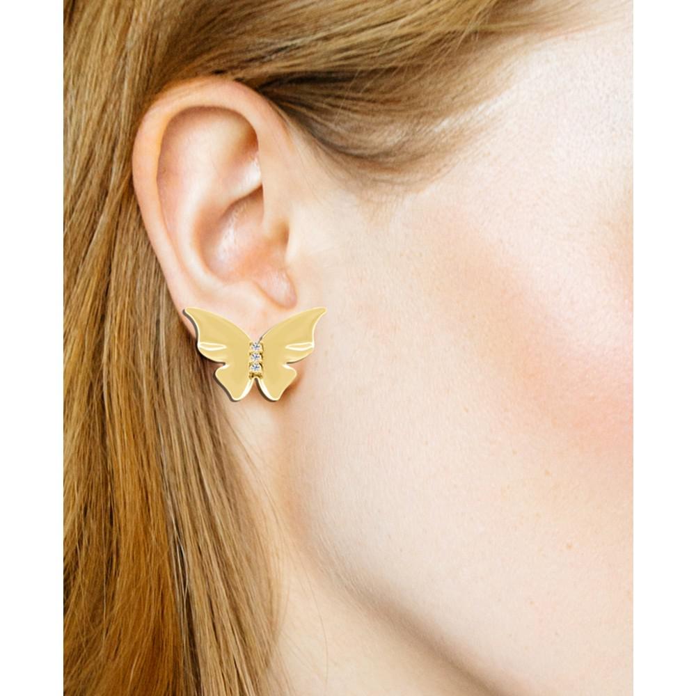 And Now This Crystal Butterfly  Stud Earring in Silver Plate, Gold Plate or Rose Gold Plate商品第2张图片规格展示