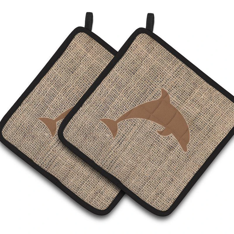 商品Caroline's Treasures|Dolphin Burlap and Brown BB1025 Pair of Pot Holders,价格¥170,第1张图片