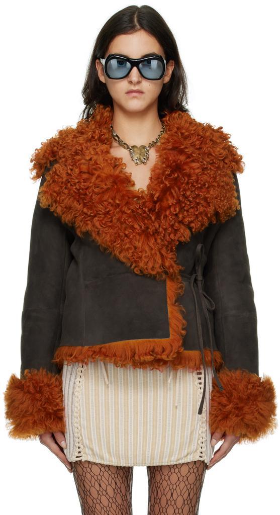 商品Acne Studios|Brown Cropped Shearling Jacket,价格¥17010,第1张图片