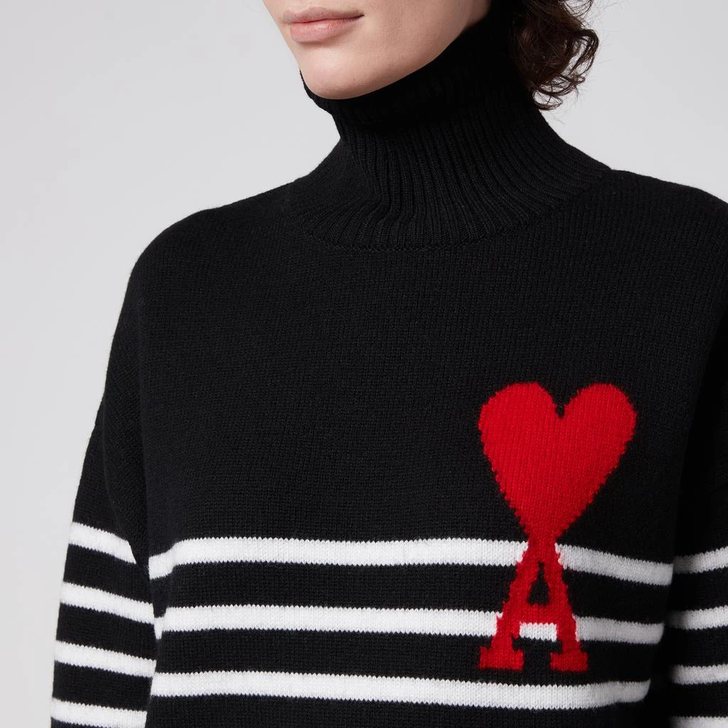商品AMI|AMI Women's De Coeur Striped Turtleneck Jumper - Black/White,价格¥1972,第4张图片详细描述