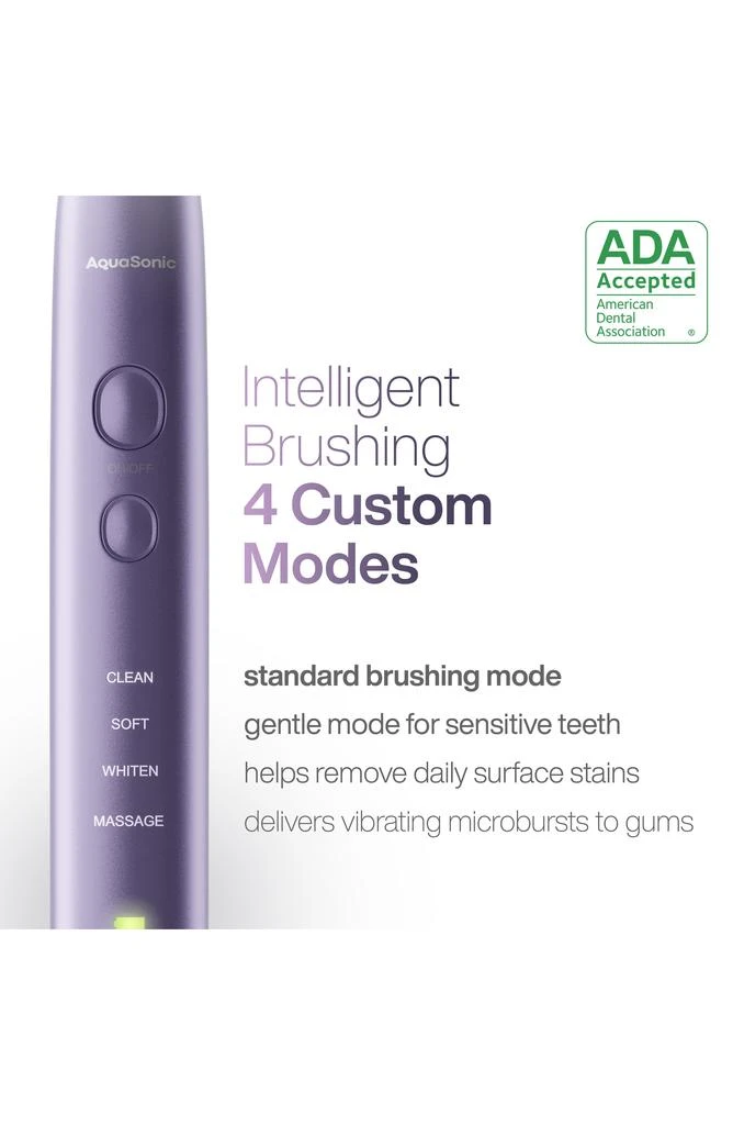 商品AquaSonic|VIBE Series Satin Violet UltraSonic Whitening Toothbrush wiht 8 DuPont Brush Heads & Travel Case,价格¥300,第5张图片详细描述