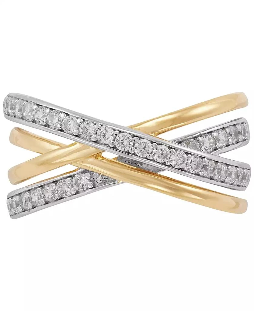 商品Macy's|Cubic Zirconia Multirow Crossover Ring in Sterling Silver & 14k Gold-Plate,价格¥515,第3张图片详细描述