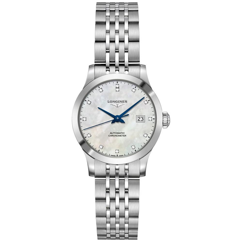 商品Longines|Women's Swiss Automatic Record Collection Diamond-Accent Stainless Steel Bracelet Watch 30mm,价格¥16318,第1张图片
