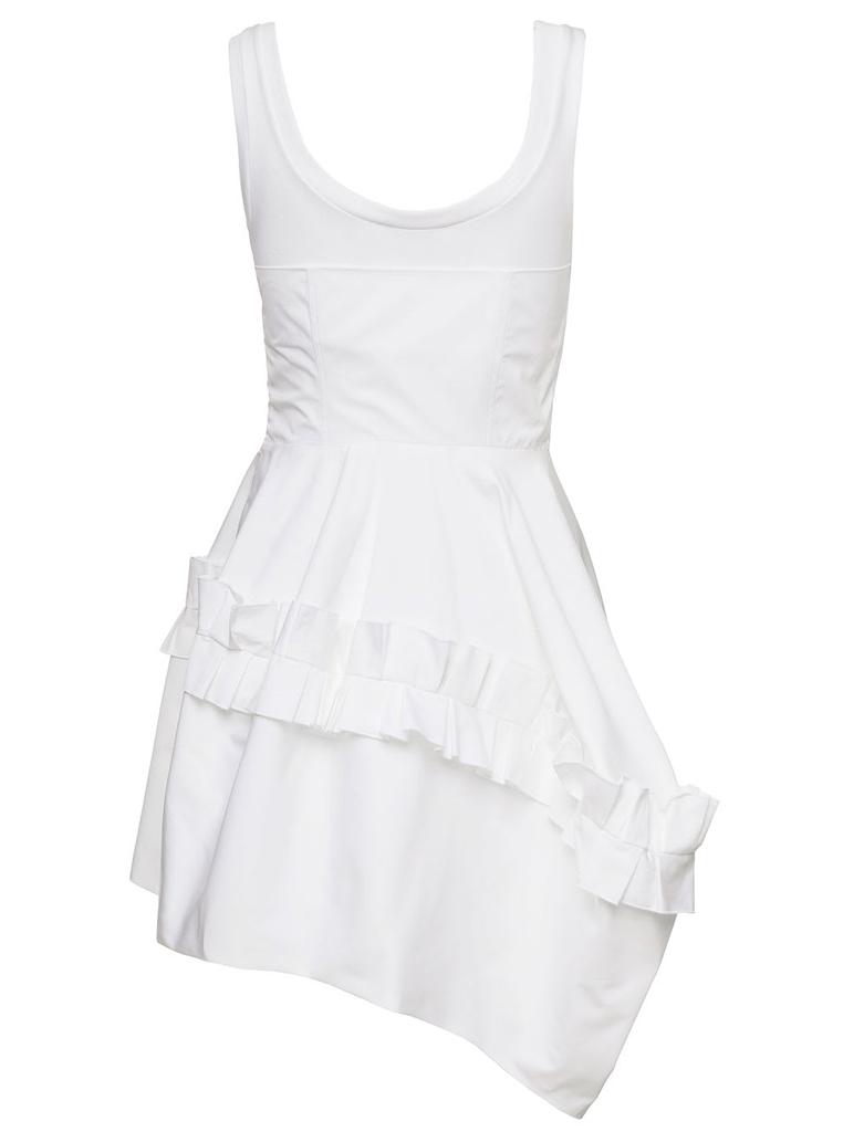 Mini White Asymmetric Dress With Oversize Ruche In Cotton Woman Alexander Mcqueen商品第2张图片规格展示