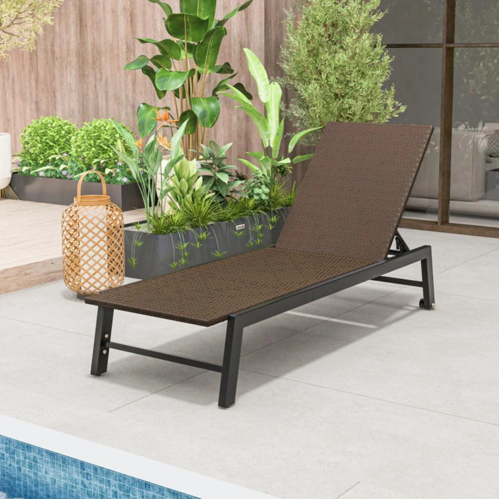 商品Hivvago|PE Wicker Patio Chaise Lounge Chair with Wheels for Poolside Backyard and Deck,价格¥932,第2张图片详细描述