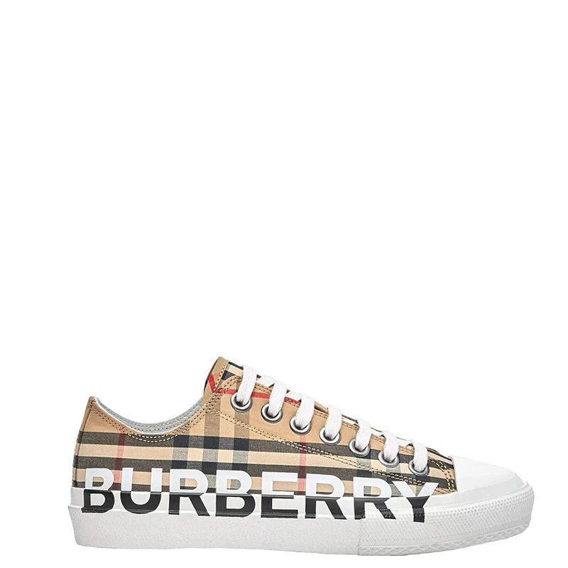 商品Burberry|【预售3-7天】BURBERRY/博柏利 22年早春新款 女士典藏米色棉质混纺Vintage复古格纹拼大LOGO帆布鞋80243011,价格¥3473,第1张图片