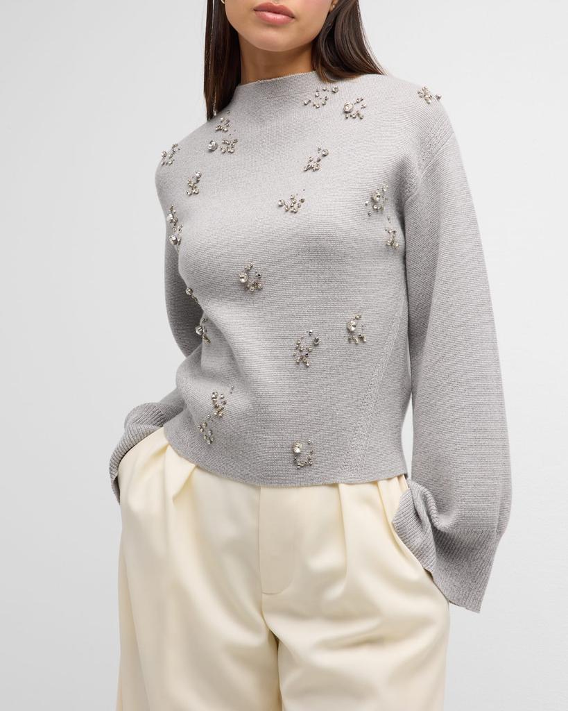 Metallic Merino Wool Embellished Mockneck Pullover Sweater商品第6张图片规格展示