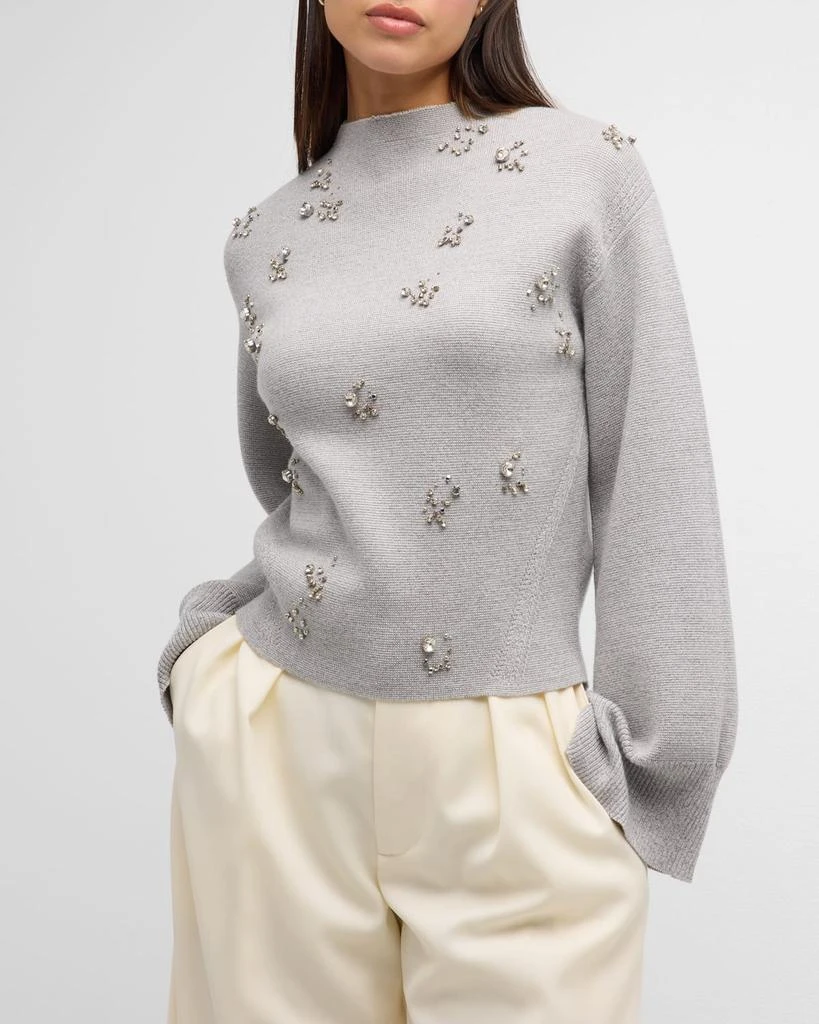 Metallic Merino Wool Embellished Mockneck Pullover Sweater 商品