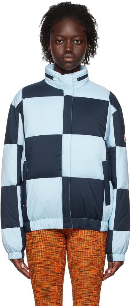 Blue Kenzo Paris Check Down Puffer Jacket商品第1张图片规格展示