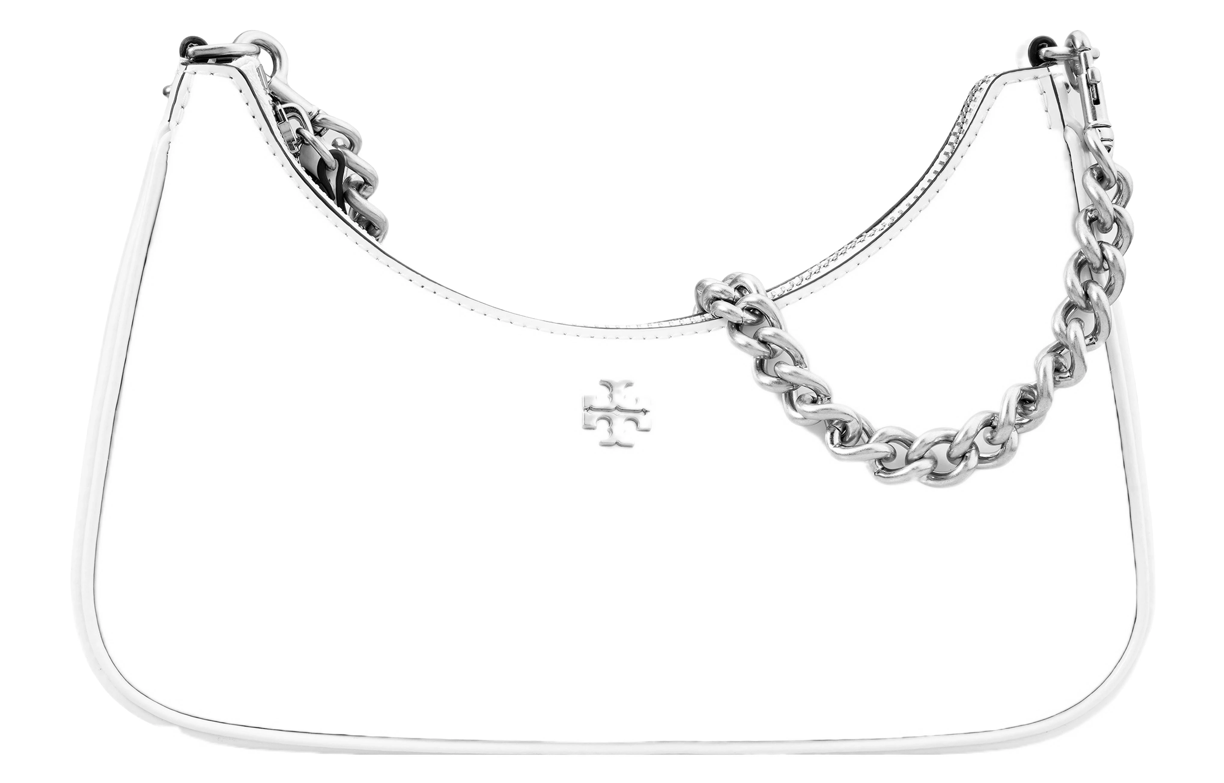 商品[国内直发] Tory Burch|MERCER 银色双T标志拼色可拆卸肩带 皮革 月牙包腋下包手提单肩包 小号 女款 白色,价格¥2114,第3张图片详细描述