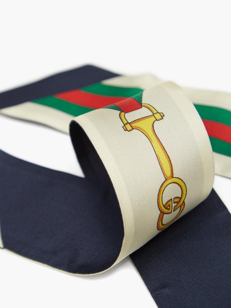 商品Gucci|Horsebit and Web Stripe-print silk-faille scarf,价格¥1307,第4张图片详细描述