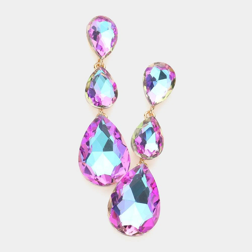 商品FASHNZFAB|Triple Glass Crystal Teardrop Evening Earrings - Violet,价格¥187,第1张图片详细描述