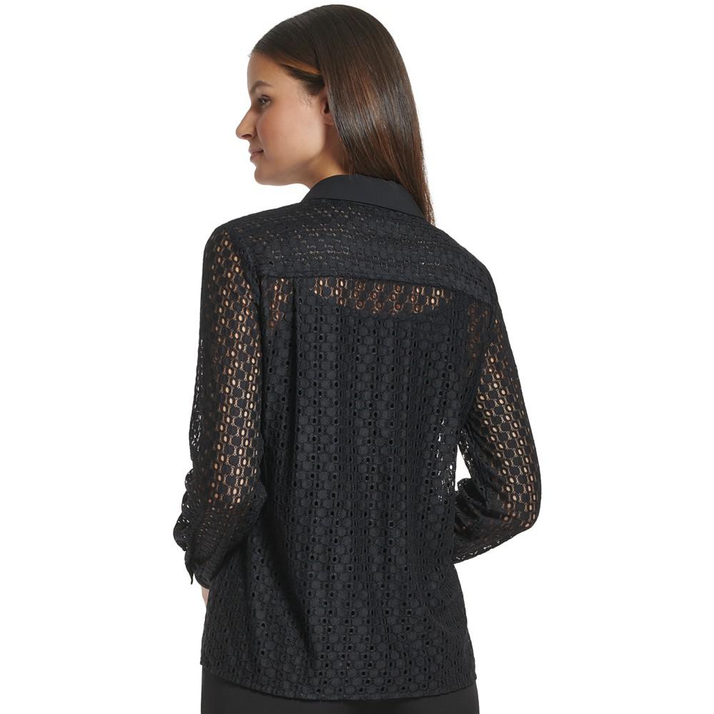 Women's Sheer Lace Button-Front Shirt商品第2张图片规格展示