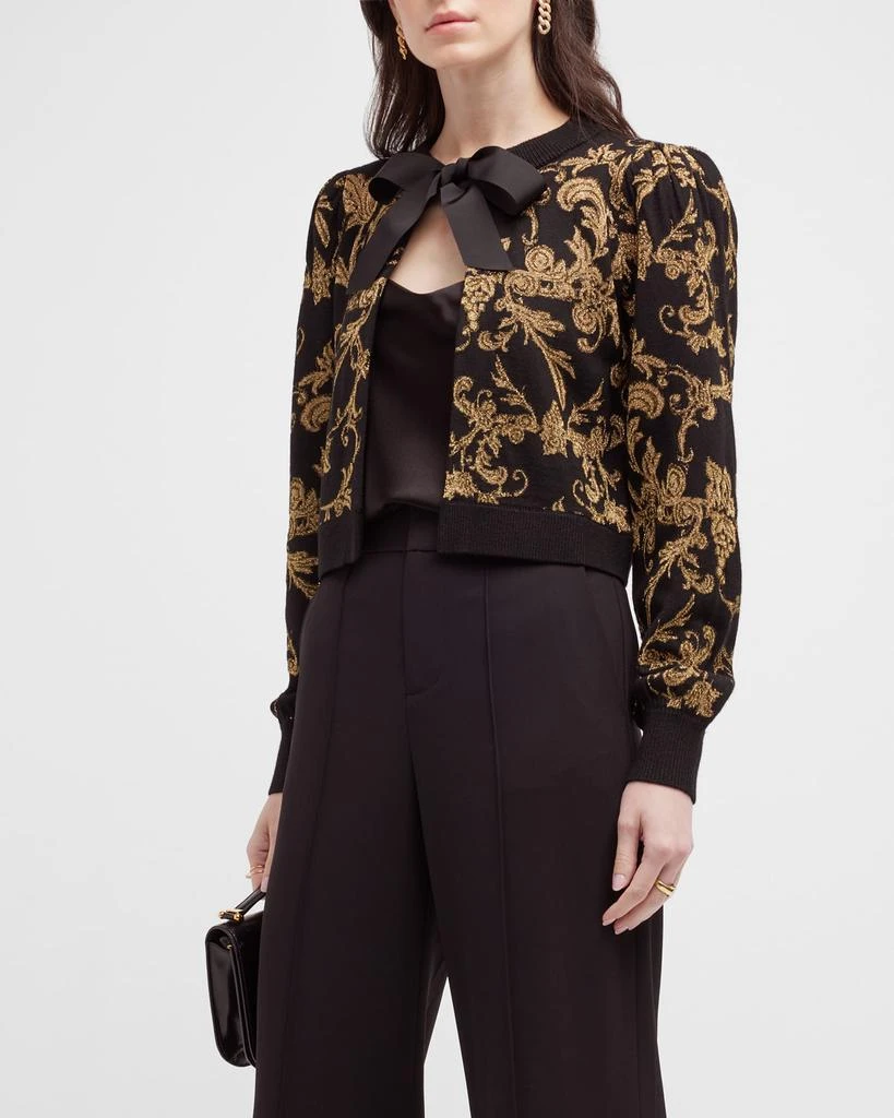 商品Alice + Olivia|Kitty Baroque-Print Puff-Sleeve Cardigan,价格¥2154,第1张图片